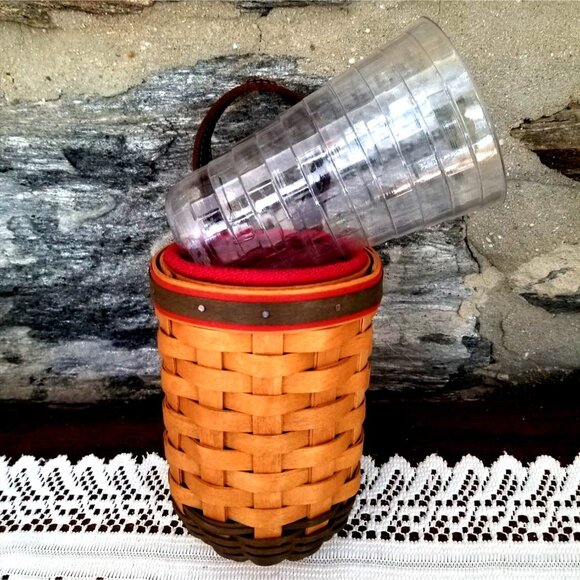 Longaberger 2002 Santas Helper Hanging Basket Red Liner Green Accent Weave Leath - Picture 2 of 6